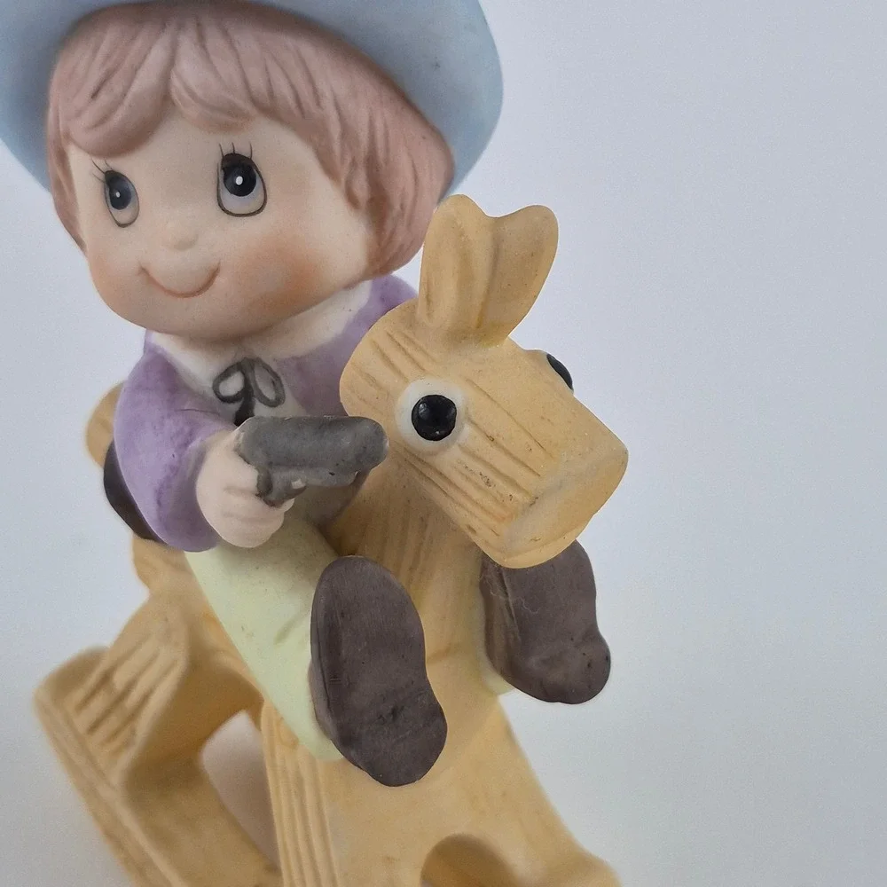 HOMCO Cowboy Boy on Rocking Horse Figurine 1417 Crossed Arrows Symbol